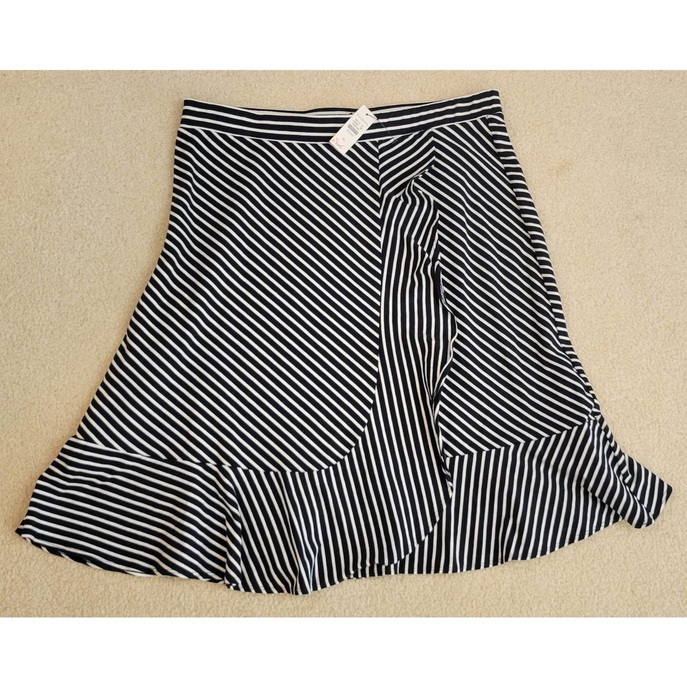 NWT Talbots Flared Navy White Striped Skirt with Ruffle Size Petite Large
